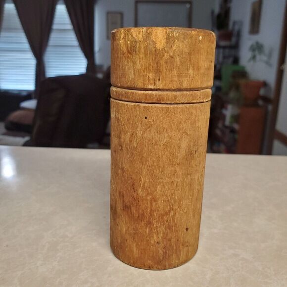 Wooden Round Cylinder Box With Lid Vintage Storage Box 4.5 In - Picture 2 of 12